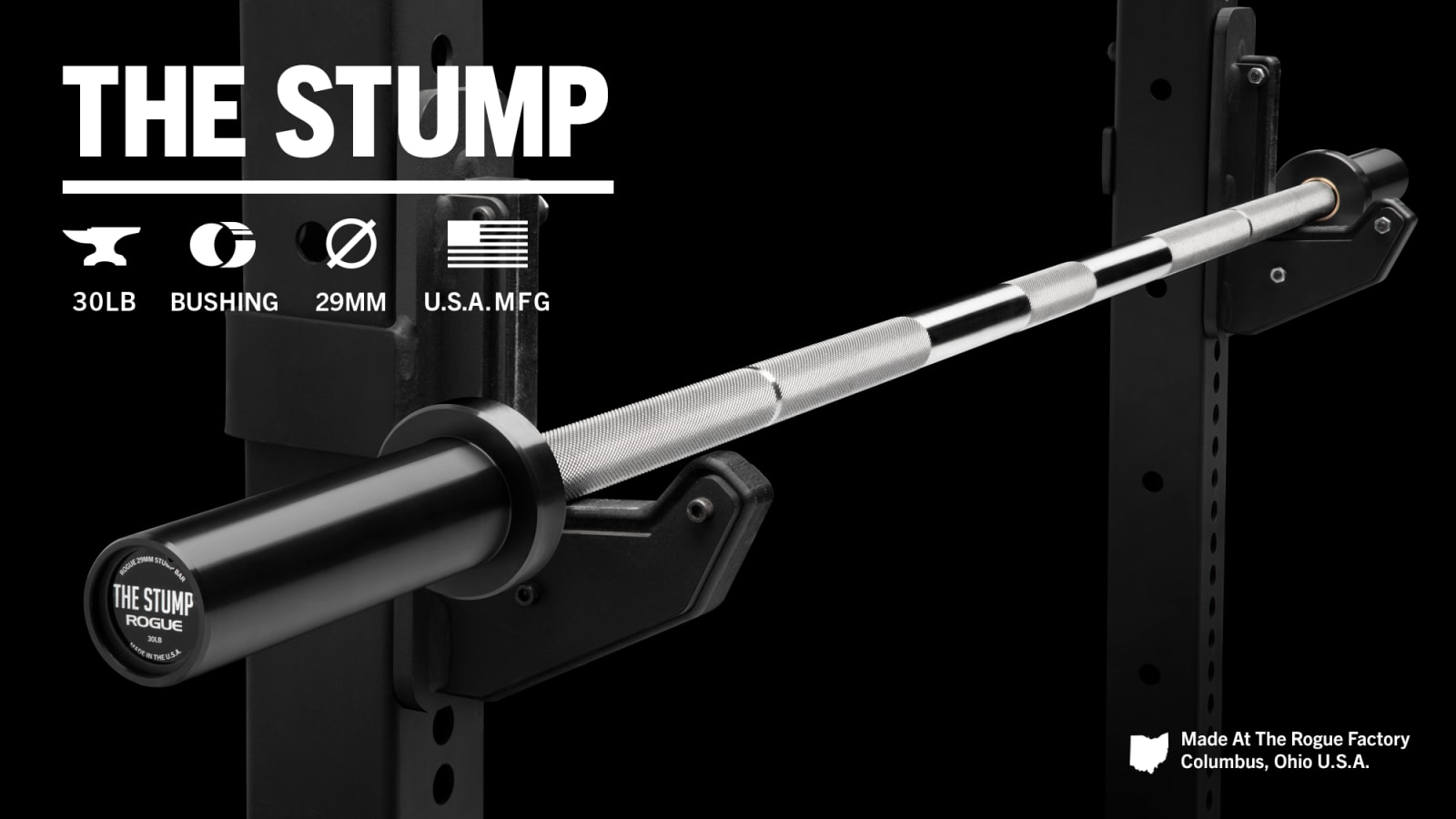 Rogue THE STUMP バーベルシャフト 30LB Rogue 29mm Stump Bar - Stainless / Black | Rogue Fitness